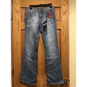 NWT Squeeze Jeans Light Distressed Embroidered Flowers Size 7 Style Whiskered